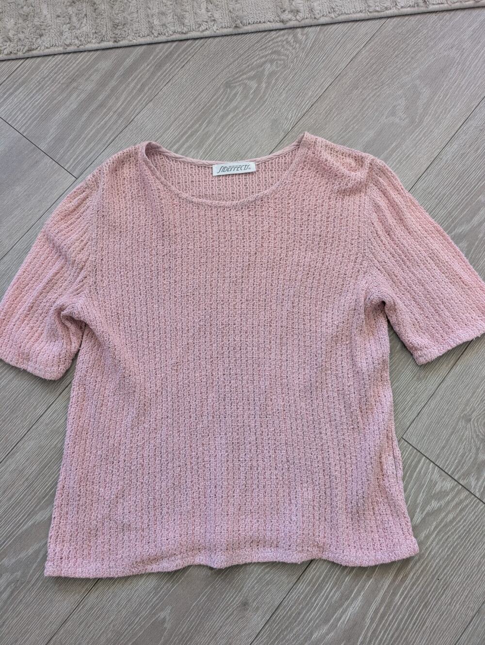 SIDE EFFECTS PINK Open Knit Short Sleeve Sweater Sz Medium